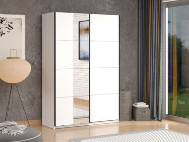 Noah White Sliding Wardrobe with Full-Length Mirror: Modern, Spacious Storage Solution - UK Luxury Furniture